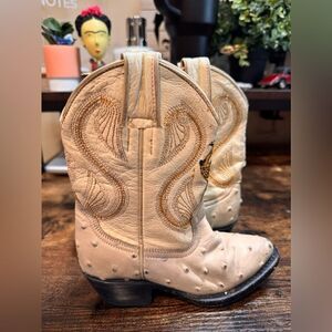 Donaldo Cream Ostrich Print Western Boots size 14.5 kids‎ Vintage